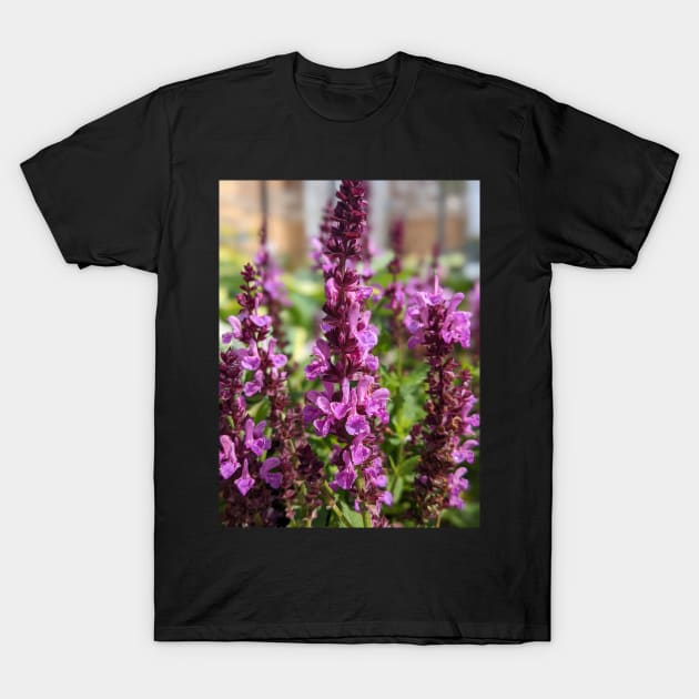 Purple Flower Towers T-Shirt by AustaArt